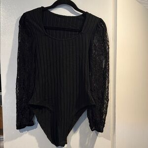 Black Lace Sleeve Women's Bodysuit